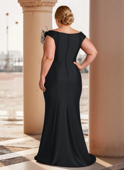 Feather Trimmed 3D Floral Off-The-Shoulder Mother Of The Bride Dresses With Ruffled Waist, product image 5