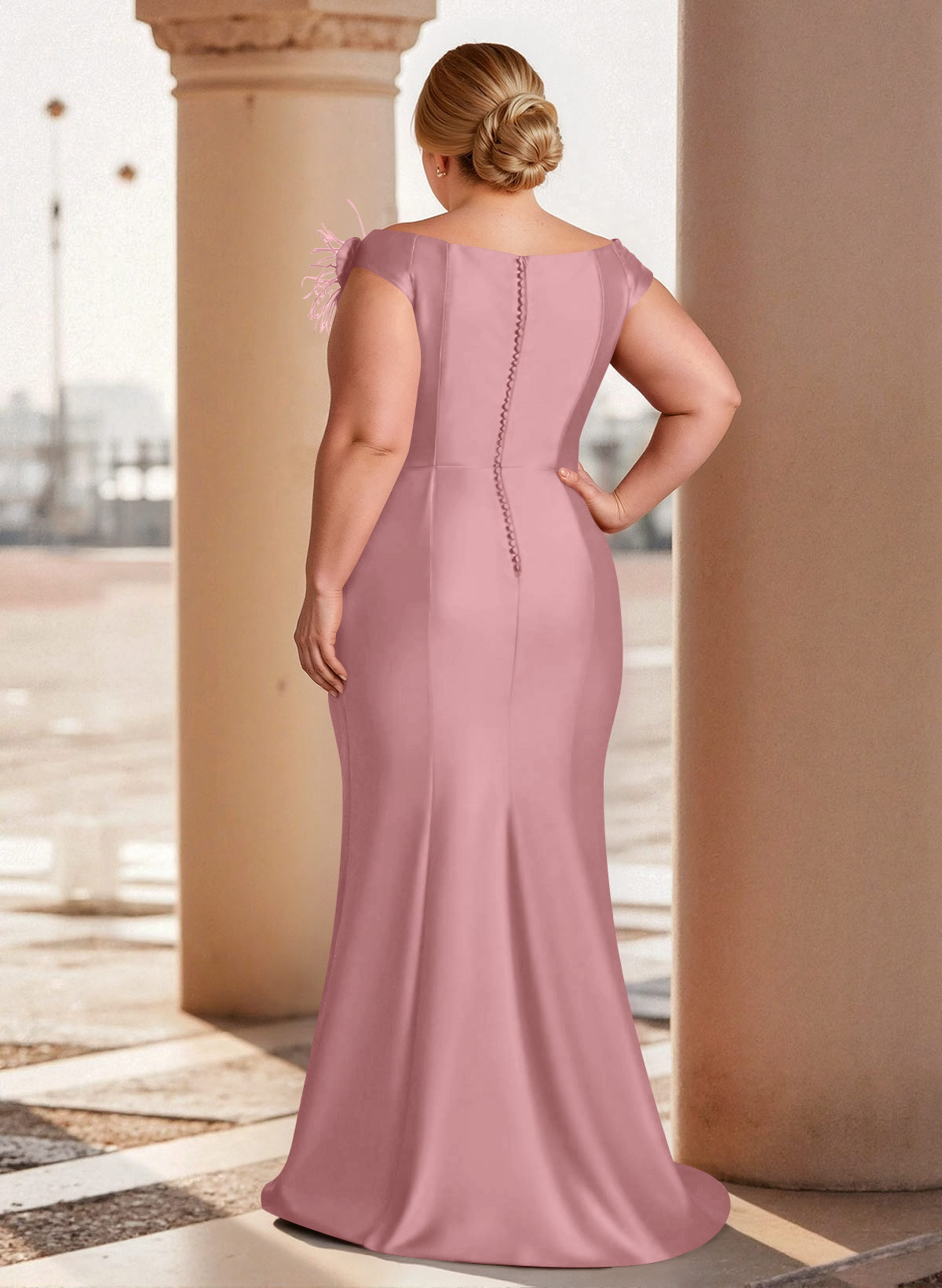 Feather Trimmed 3D Floral Off-The-Shoulder Mother Of The Bride Dresses With Ruffled Waist, product image 39