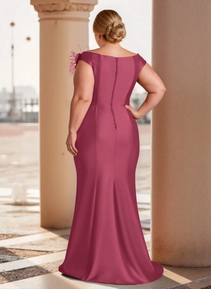 Feather Trimmed 3D Floral Off-The-Shoulder Mother Of The Bride Dresses With Ruffled Waist, product image 55