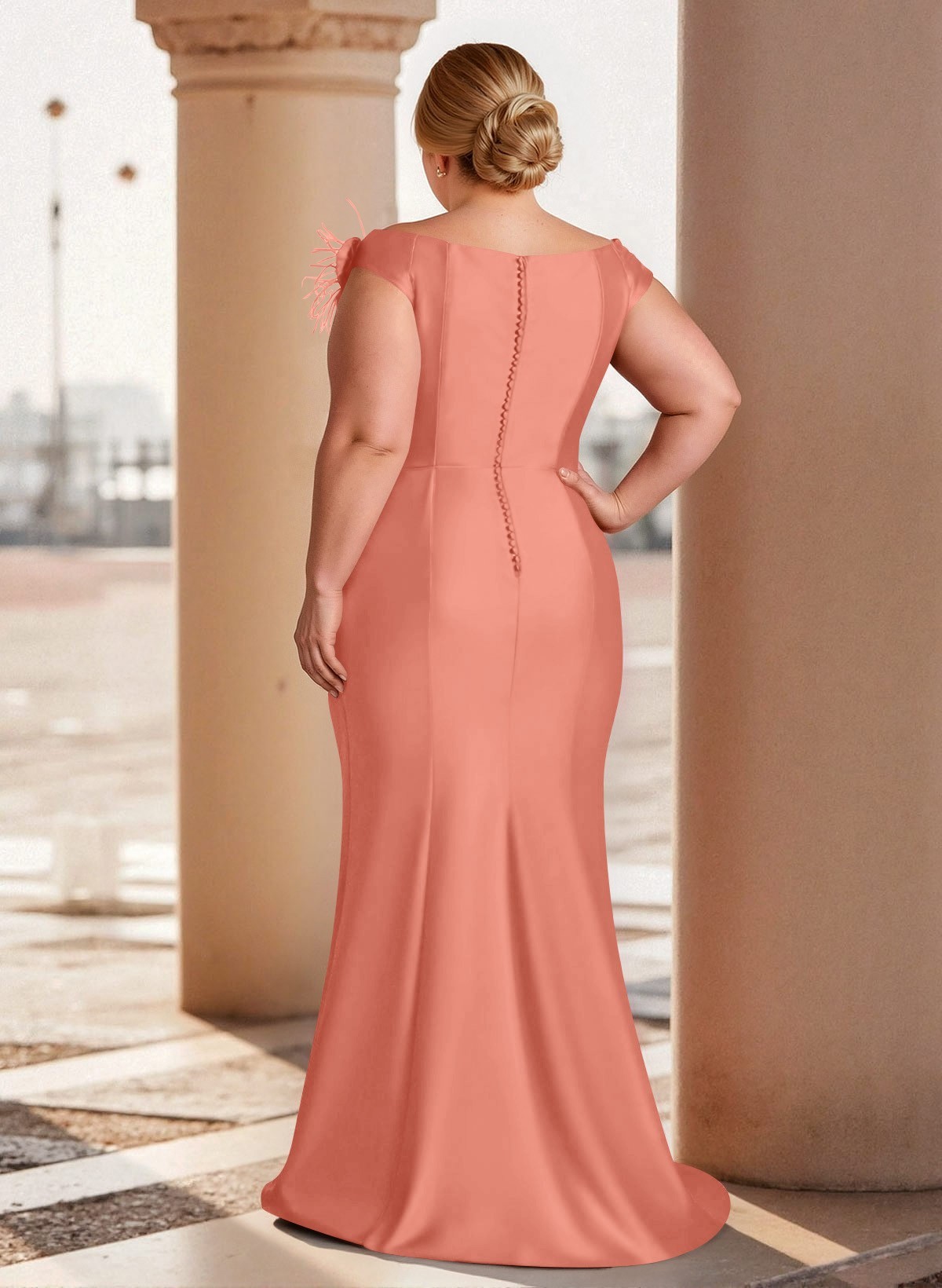 Feather Trimmed 3D Floral Off-The-Shoulder Mother Of The Bride Dresses With Ruffled Waist, product image 43