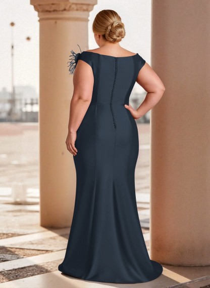 Feather Trimmed 3D Floral Off-The-Shoulder Mother Of The Bride Dresses With Ruffled Waist, product image 11
