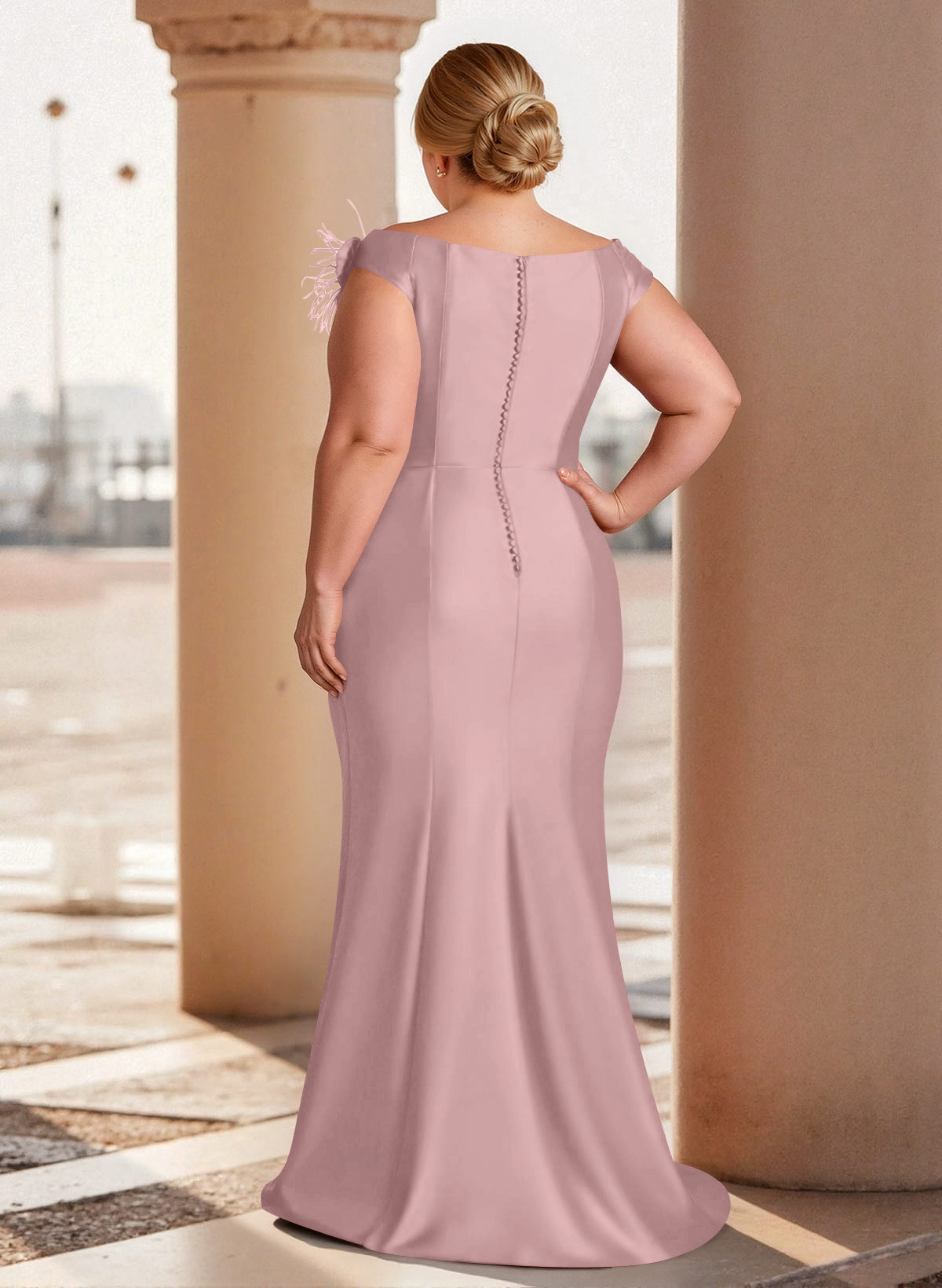 Feather Trimmed 3D Floral Off-The-Shoulder Mother Of The Bride Dresses With Ruffled Waist, product image 35