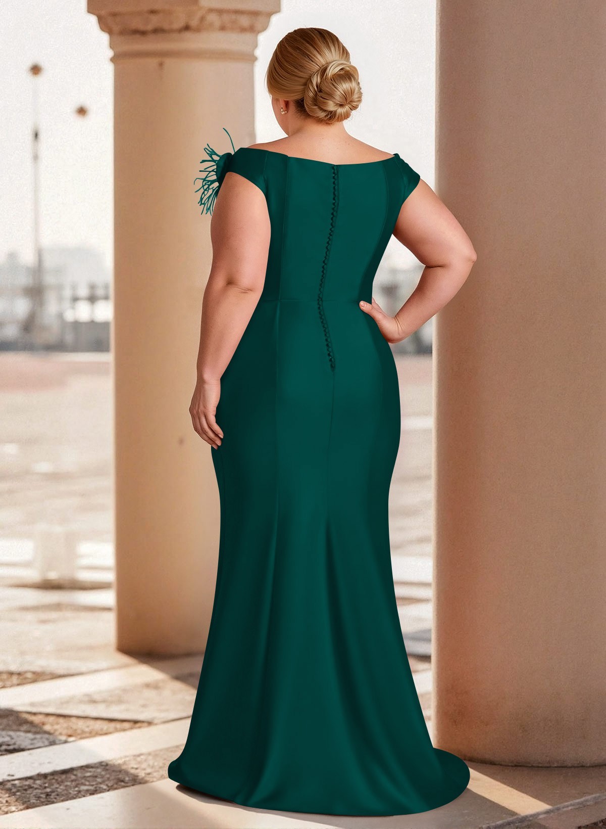 Feather Trimmed 3D Floral Off-The-Shoulder Mother Of The Bride Dresses With Ruffled Waist, product image 65
