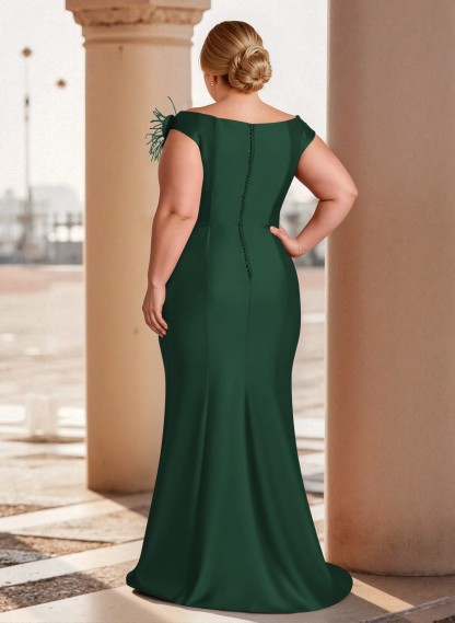 Feather Trimmed 3D Floral Off-The-Shoulder Mother Of The Bride Dresses With Ruffled Waist, product image 63