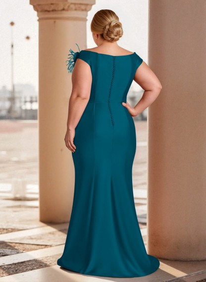 Feather Trimmed 3D Floral Off-The-Shoulder Mother Of The Bride Dresses With Ruffled Waist, product image 21