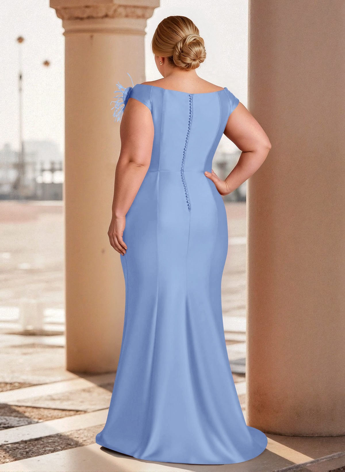 Feather Trimmed 3D Floral Off-The-Shoulder Mother Of The Bride Dresses With Ruffled Waist, product image 27