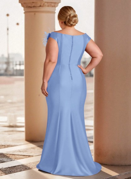 Feather Trimmed 3D Floral Off-The-Shoulder Mother Of The Bride Dresses With Ruffled Waist, product image 27