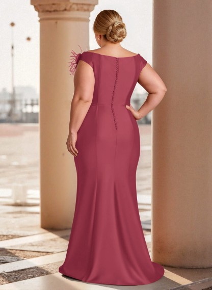 Feather Trimmed 3D Floral Off-The-Shoulder Mother Of The Bride Dresses With Ruffled Waist, product image 57
