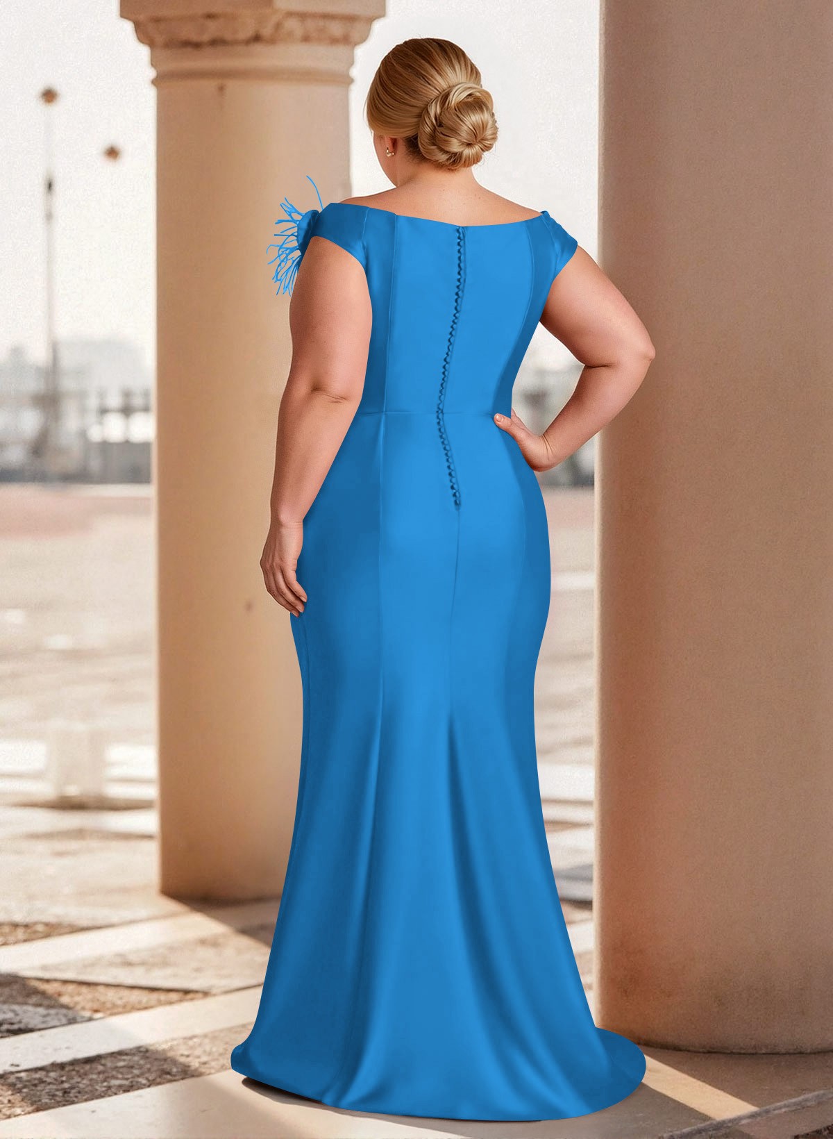 Feather Trimmed 3D Floral Off-The-Shoulder Mother Of The Bride Dresses With Ruffled Waist, product image 25