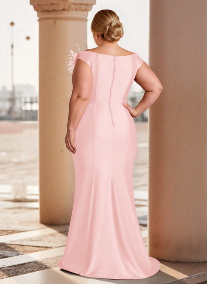 Feather Trimmed 3D Floral Off-The-Shoulder Mother Of The Bride Dresses With Ruffled Waist, product image 41