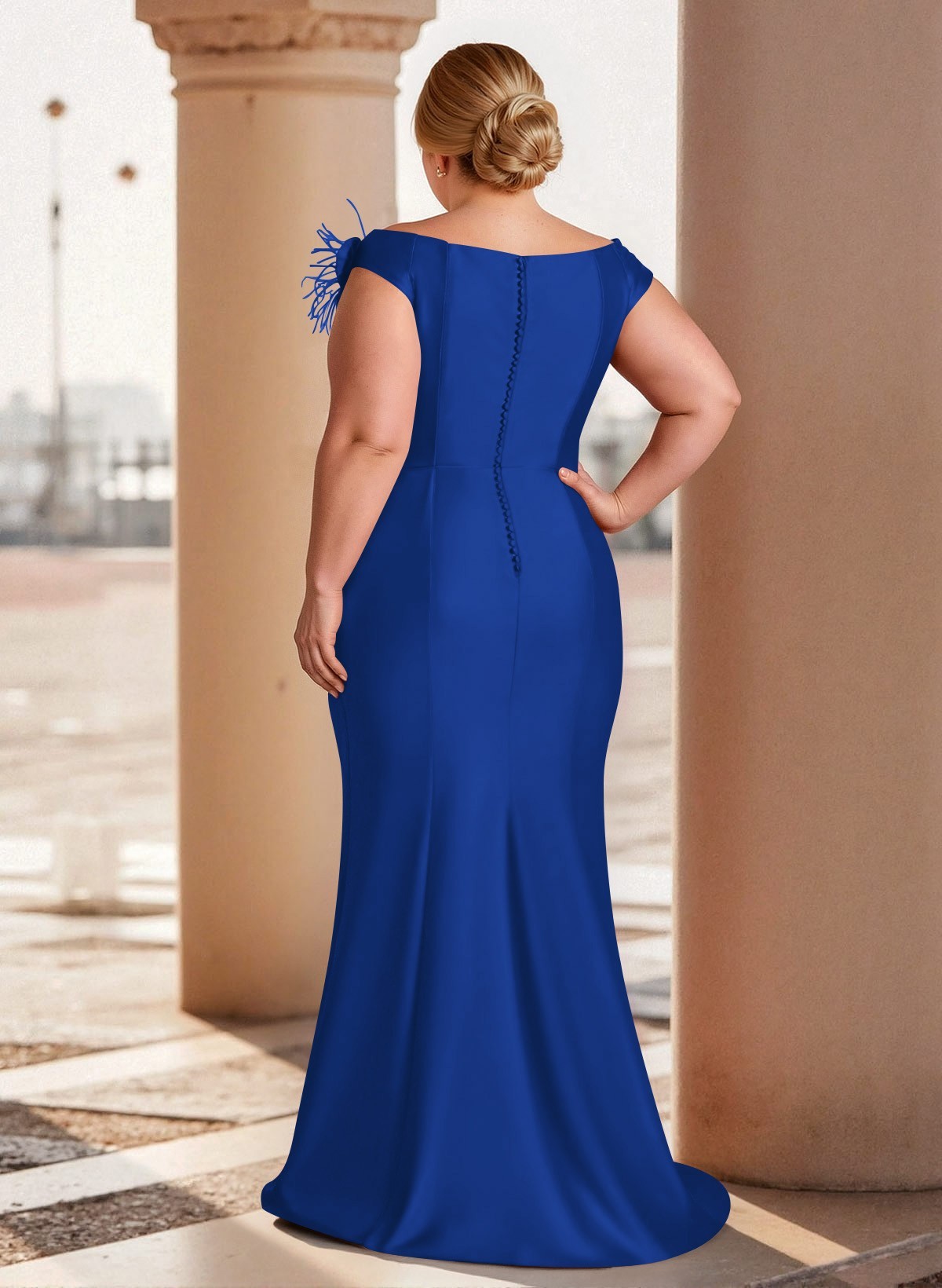 Feather Trimmed 3D Floral Off-The-Shoulder Mother Of The Bride Dresses With Ruffled Waist, product image 13