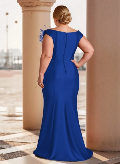 Feather Trimmed 3D Floral Off-The-Shoulder Mother Of The Bride Dresses With Ruffled Waist, product image 13