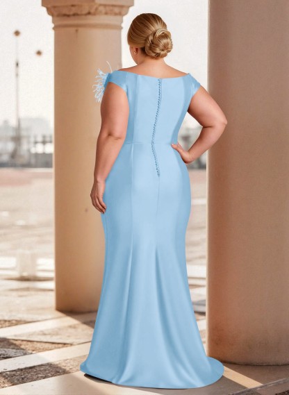 Feather Trimmed 3D Floral Off-The-Shoulder Mother Of The Bride Dresses With Ruffled Waist, product image 19