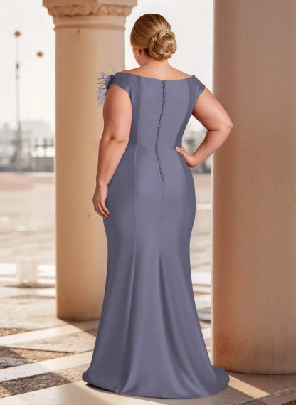 Feather Trimmed 3D Floral Off-The-Shoulder Mother Of The Bride Dresses With Ruffled Waist, product image 15