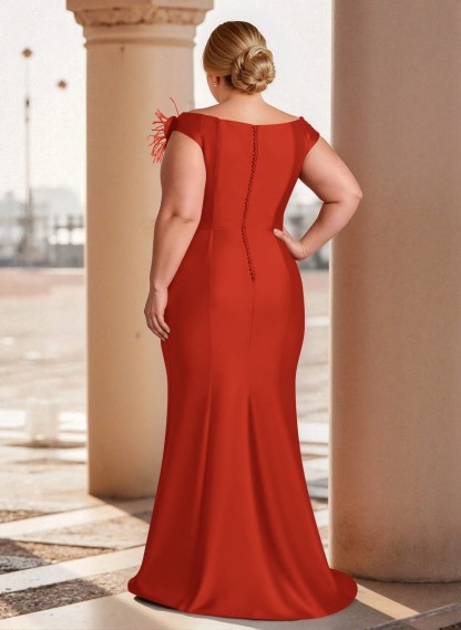 Feather Trimmed 3D Floral Off-The-Shoulder Mother Of The Bride Dresses With Ruffled Waist, product image 59