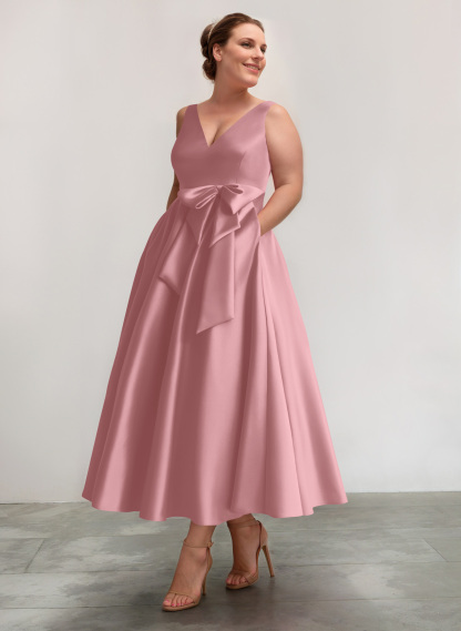A-Line V-Neck Satin Mother Of The Bride Dresses With Bow(s)/Pockets, product image 38