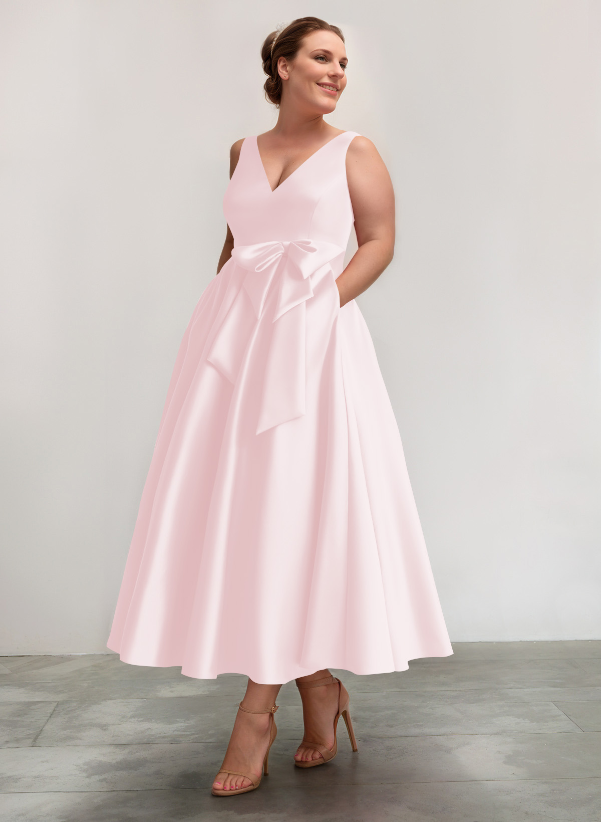 A-Line V-Neck Satin Mother Of The Bride Dresses With Bow(s)/Pockets, product image 44