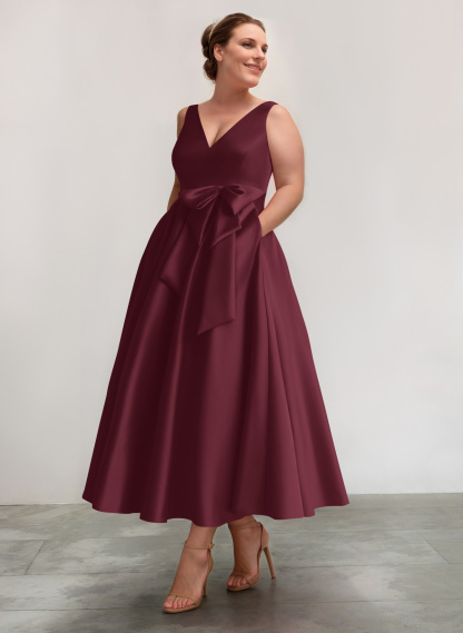 A-Line V-Neck Satin Mother Of The Bride Dresses With Bow(s)/Pockets, product image 52