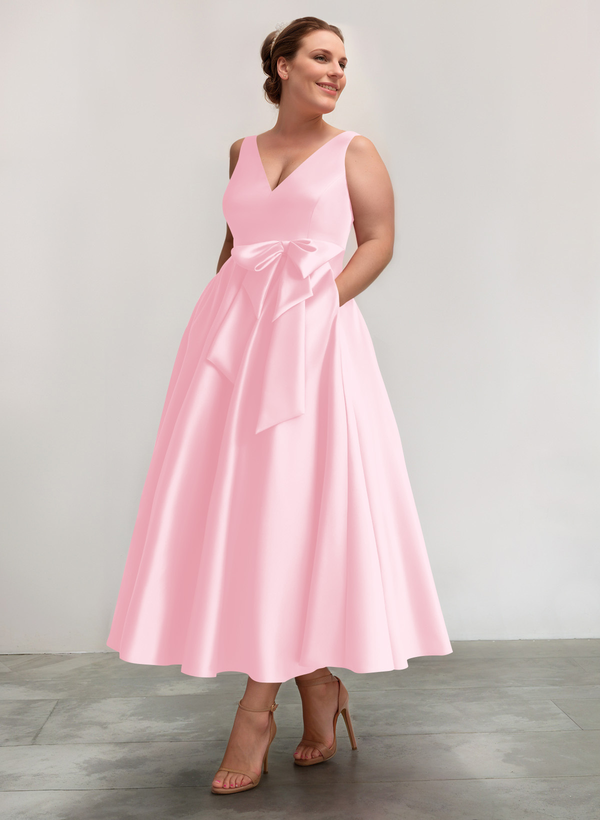 A-Line V-Neck Satin Mother Of The Bride Dresses With Bow(s)/Pockets, product image 46