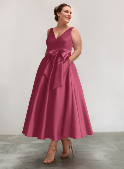 A-Line V-Neck Satin Mother Of The Bride Dresses With Bow(s)/Pockets, product image 54