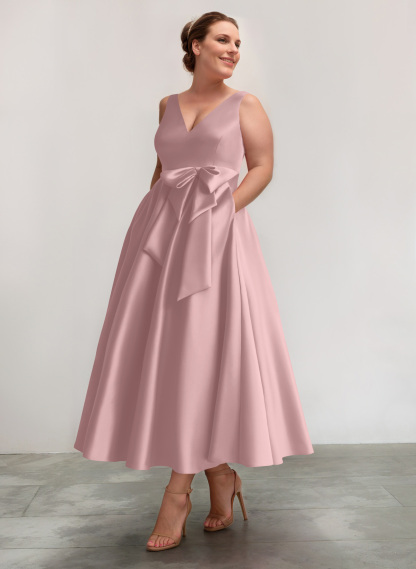 A-Line V-Neck Satin Mother Of The Bride Dresses With Bow(s)/Pockets, product image 34