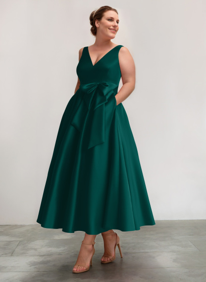 A-Line V-Neck Satin Mother Of The Bride Dresses With Bow(s)/Pockets, product image 64