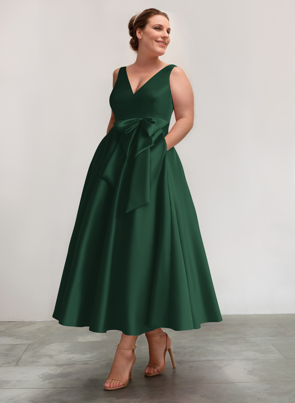 A-Line V-Neck Satin Mother Of The Bride Dresses With Bow(s)/Pockets, product image 62