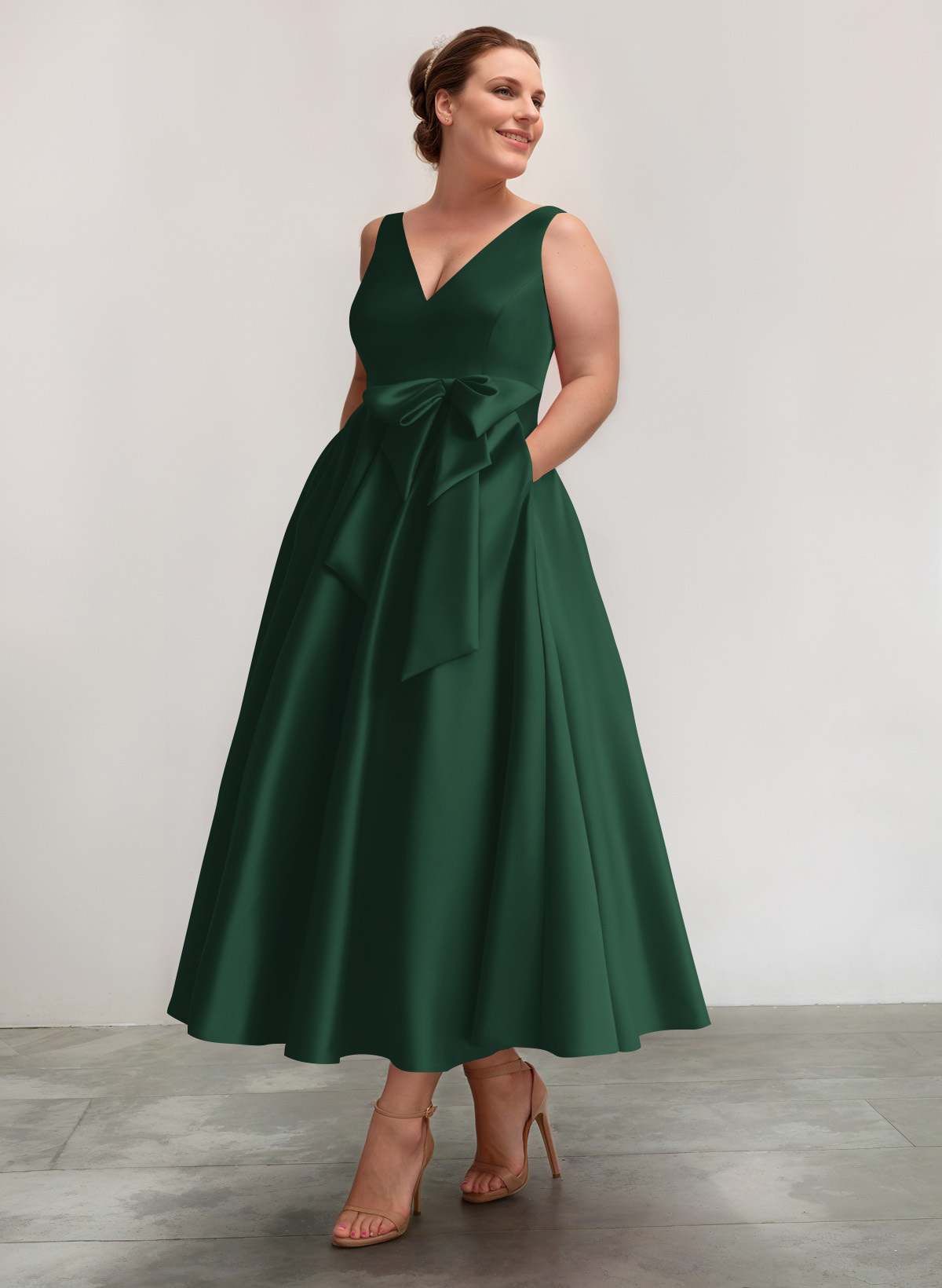 A-Line V-Neck Satin Mother Of The Bride Dresses With Bow(s)/Pockets, product image 62