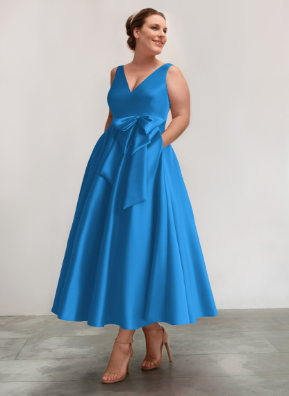 A-Line V-Neck Satin Mother Of The Bride Dresses With Bow(s)/Pockets, product image 24