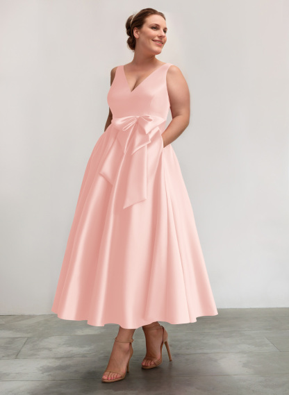 A-Line V-Neck Satin Mother Of The Bride Dresses With Bow(s)/Pockets, product image 36