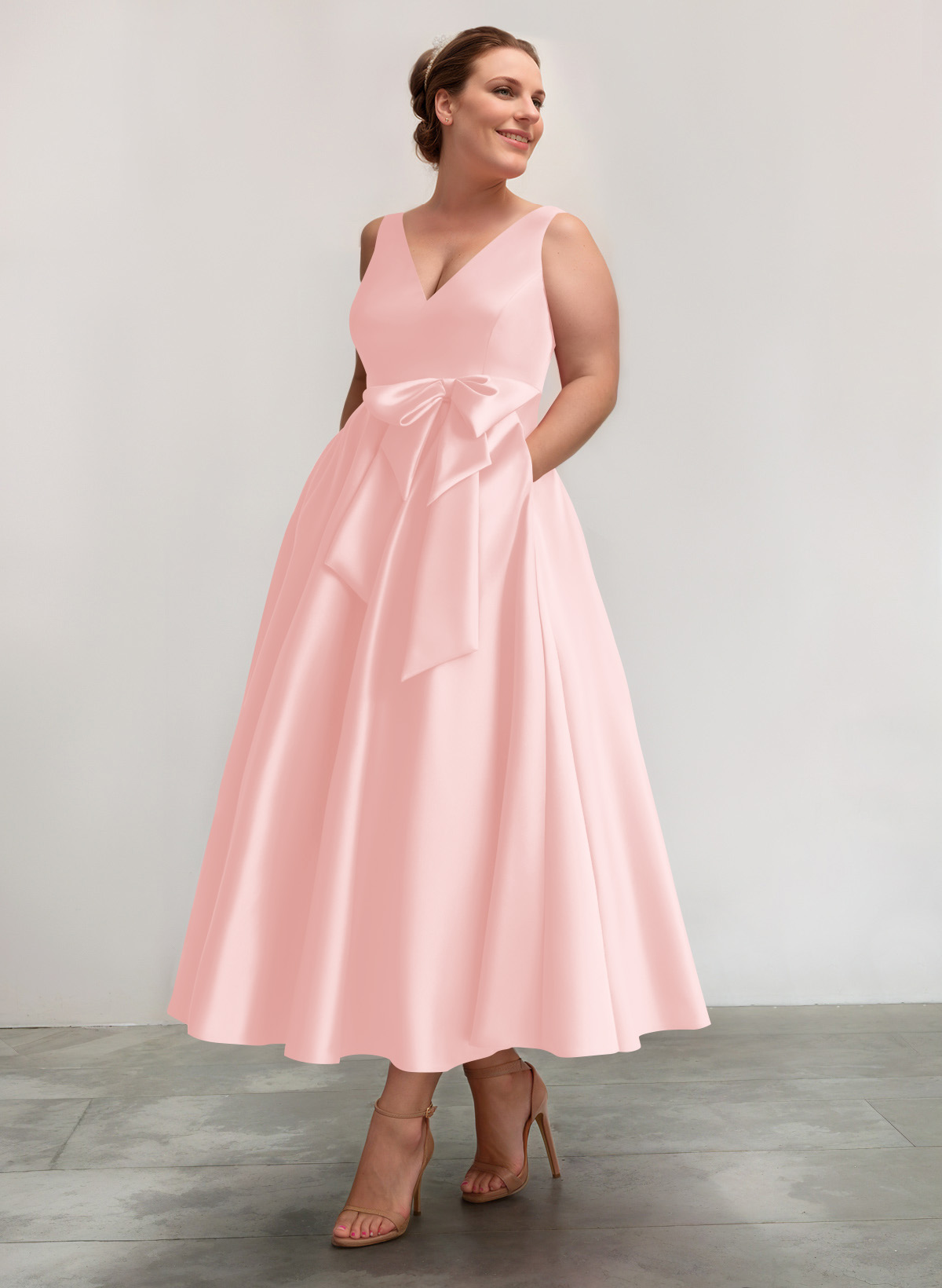A-Line V-Neck Satin Mother Of The Bride Dresses With Bow(s)/Pockets, product image 40