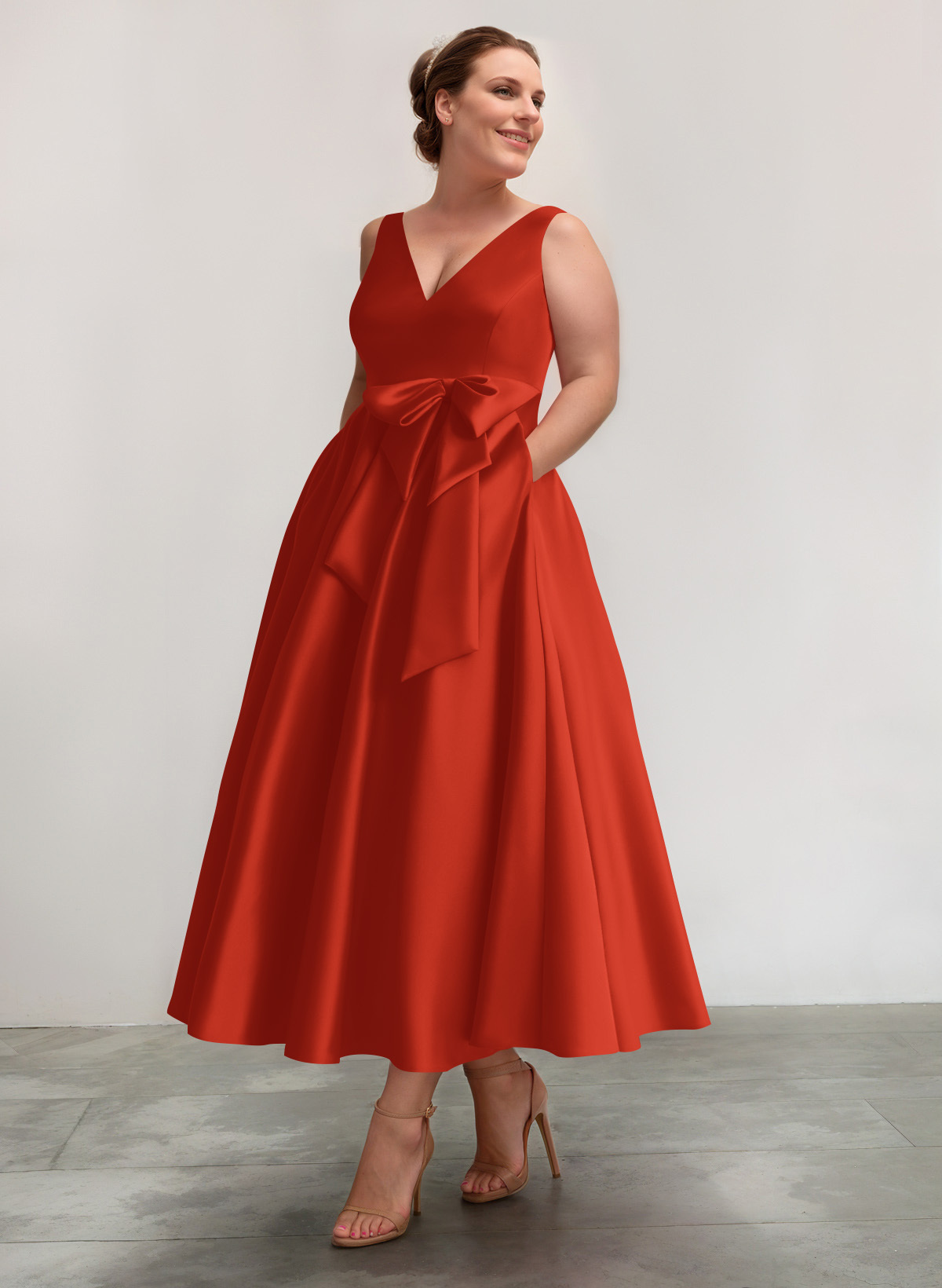 A-Line V-Neck Satin Mother Of The Bride Dresses With Bow(s)/Pockets, product image 58
