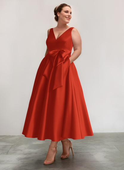 A-Line V-Neck Satin Mother Of The Bride Dresses With Bow(s)/Pockets, product image 58