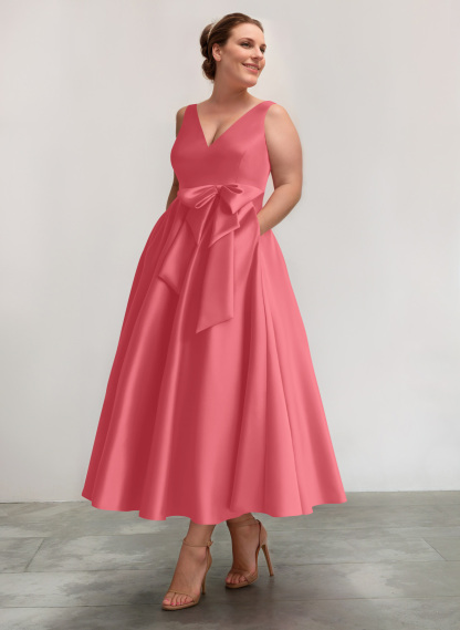 A-Line V-Neck Satin Mother Of The Bride Dresses With Bow(s)/Pockets, product image 60
