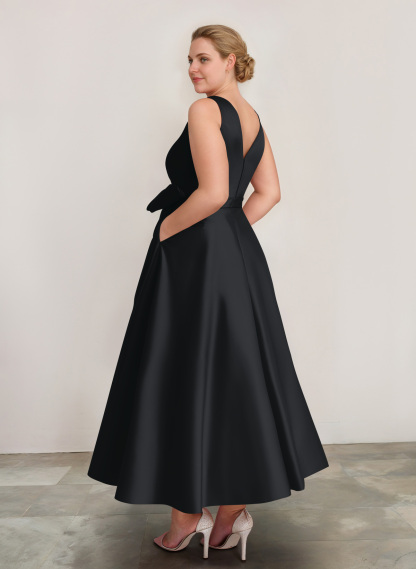 A-Line V-Neck Satin Mother Of The Bride Dresses With Bow(s)/Pockets, product image 3