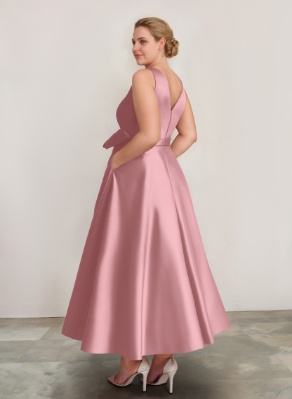 A-Line V-Neck Satin Mother Of The Bride Dresses With Bow(s)/Pockets, product image 39