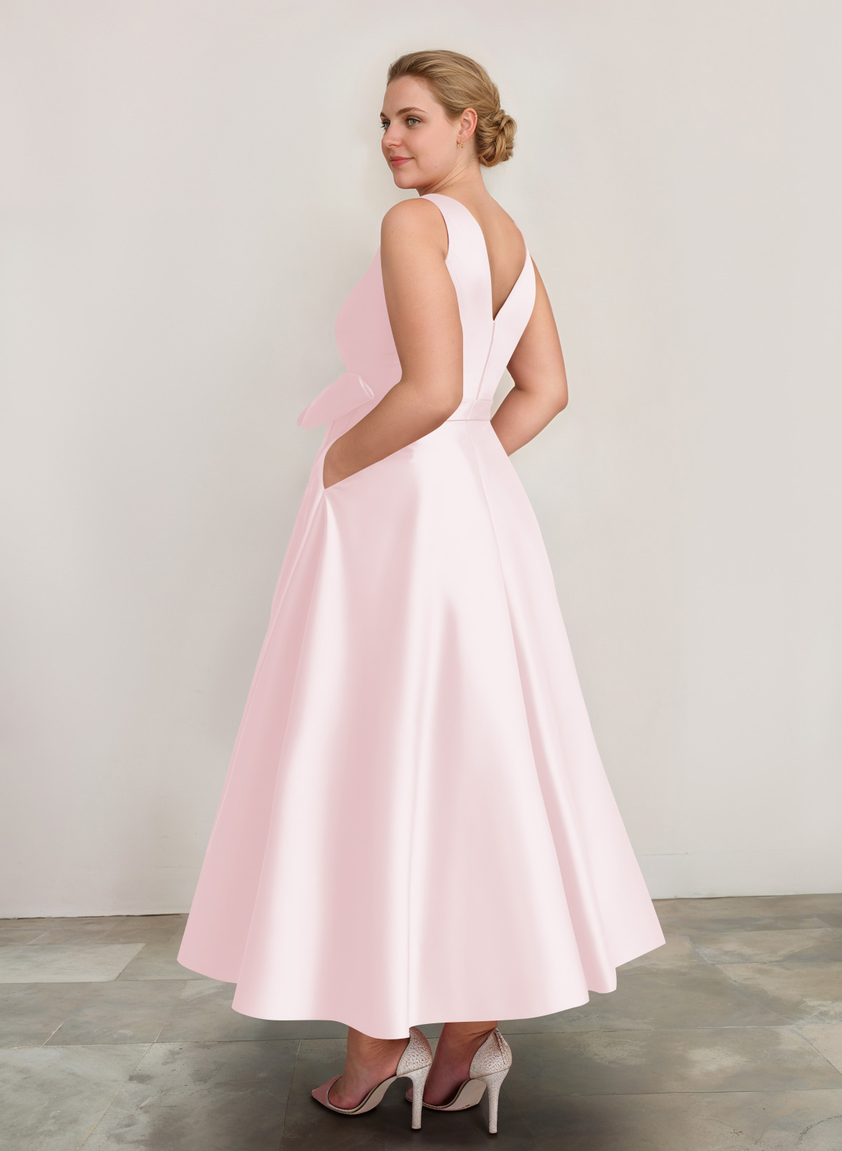 A-Line V-Neck Satin Mother Of The Bride Dresses With Bow(s)/Pockets, product image 45