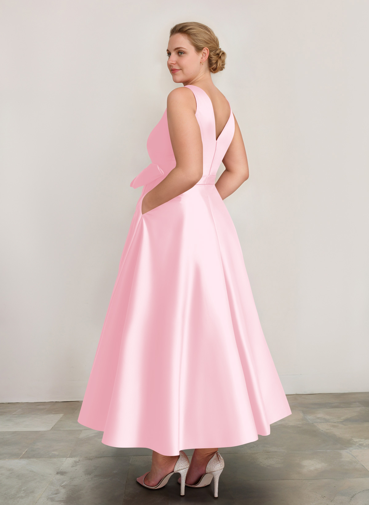 A-Line V-Neck Satin Mother Of The Bride Dresses With Bow(s)/Pockets, product image 47