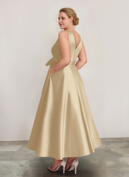A-Line V-Neck Satin Mother Of The Bride Dresses With Bow(s)/Pockets, product image 5