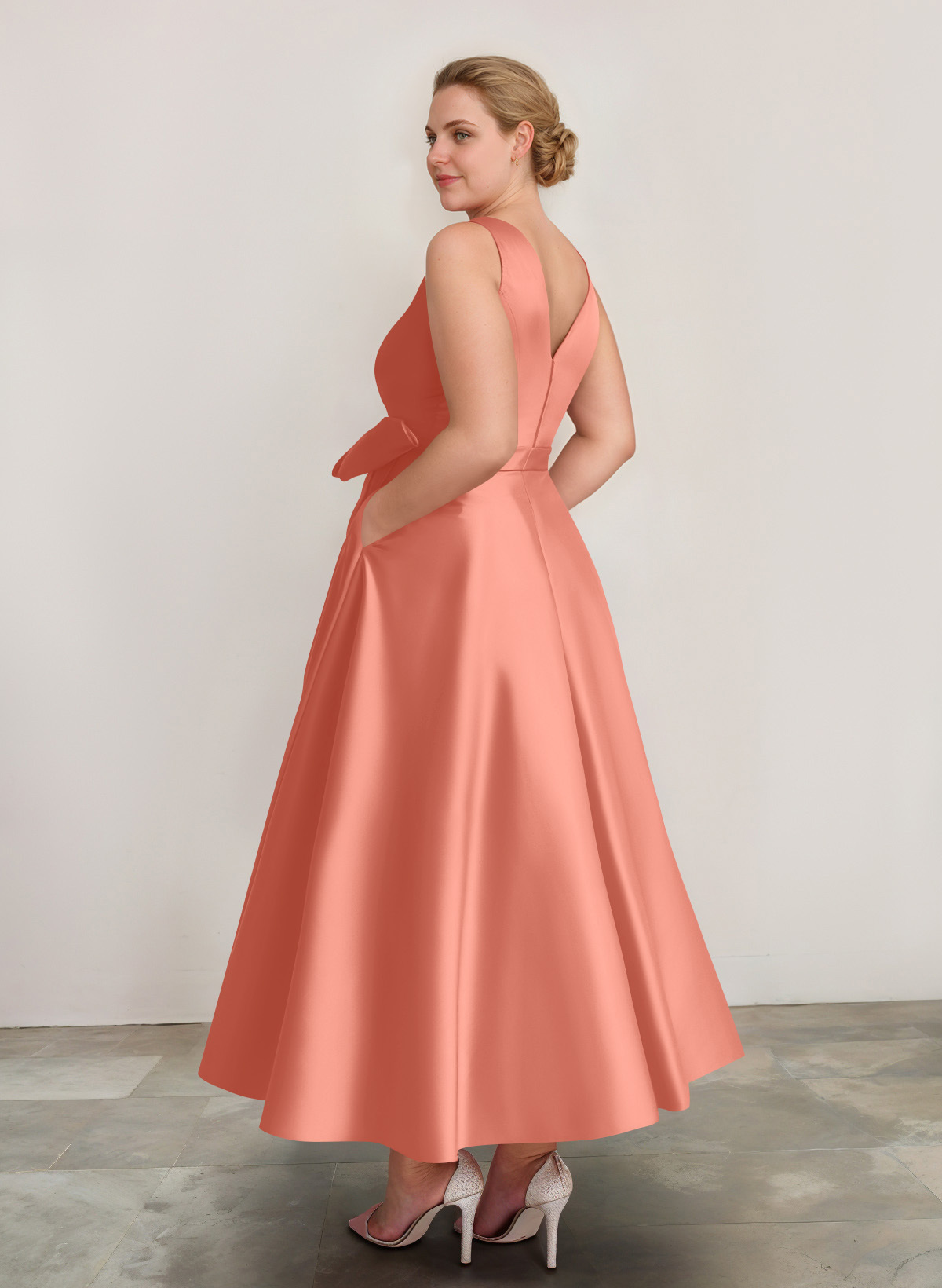 A-Line V-Neck Satin Mother Of The Bride Dresses With Bow(s)/Pockets, product image 43