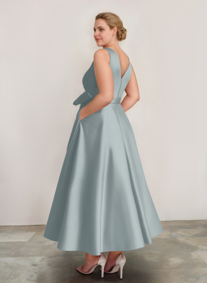 A-Line V-Neck Satin Mother Of The Bride Dresses With Bow(s)/Pockets, product image 17