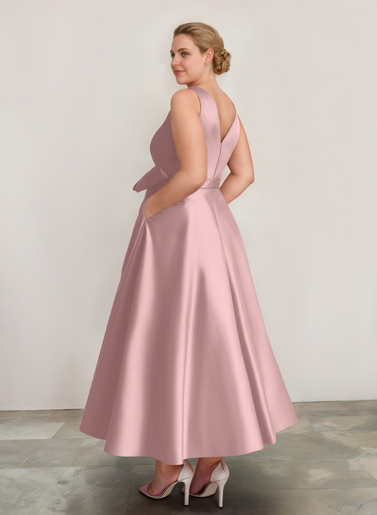A-Line V-Neck Satin Mother Of The Bride Dresses With Bow(s)/Pockets, product image 35