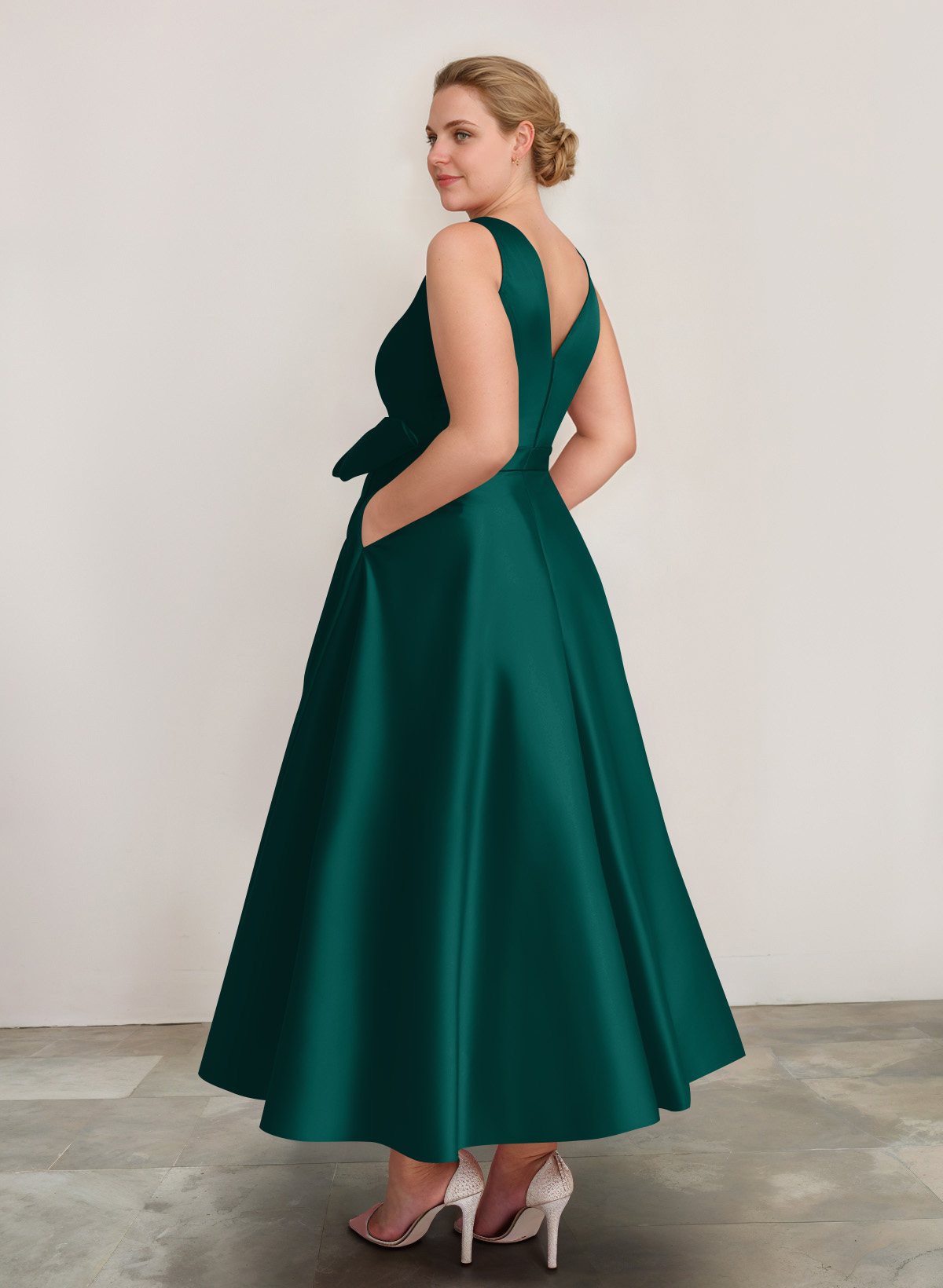 A-Line V-Neck Satin Mother Of The Bride Dresses With Bow(s)/Pockets, product image 65