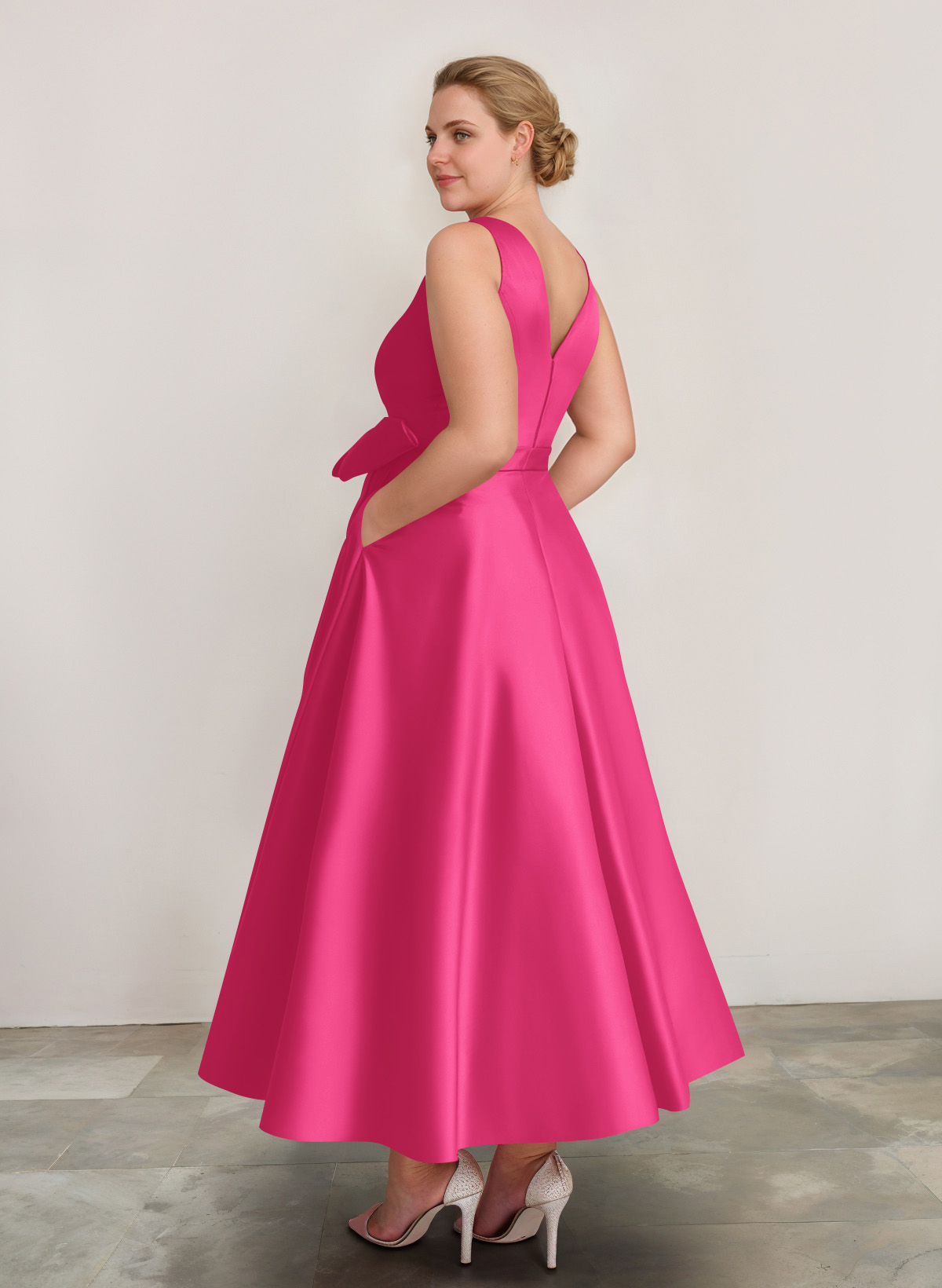 A-Line V-Neck Satin Mother Of The Bride Dresses With Bow(s)/Pockets, product image 33