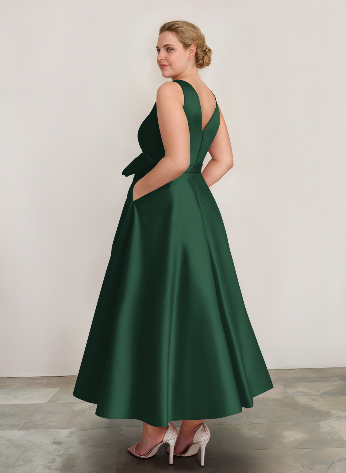 A-Line V-Neck Satin Mother Of The Bride Dresses With Bow(s)/Pockets, product image 63