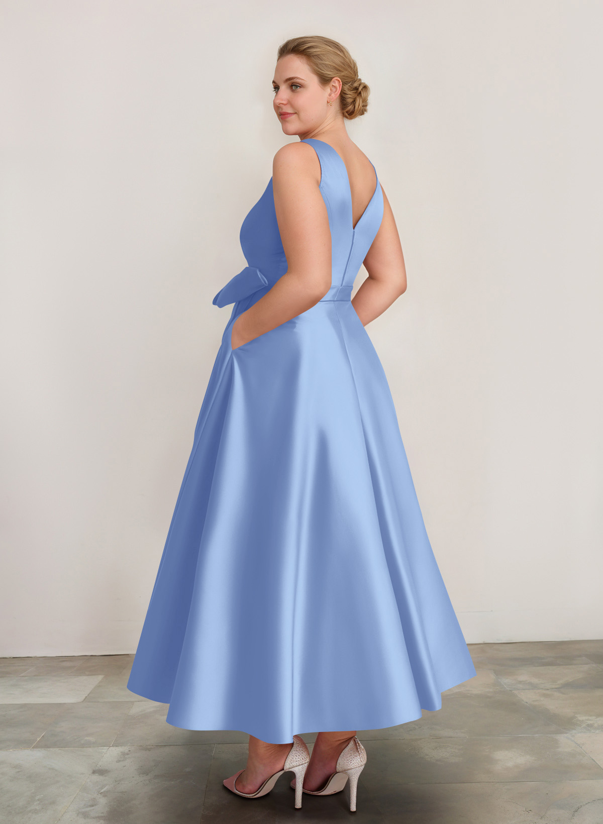 A-Line V-Neck Satin Mother Of The Bride Dresses With Bow(s)/Pockets, product image 27
