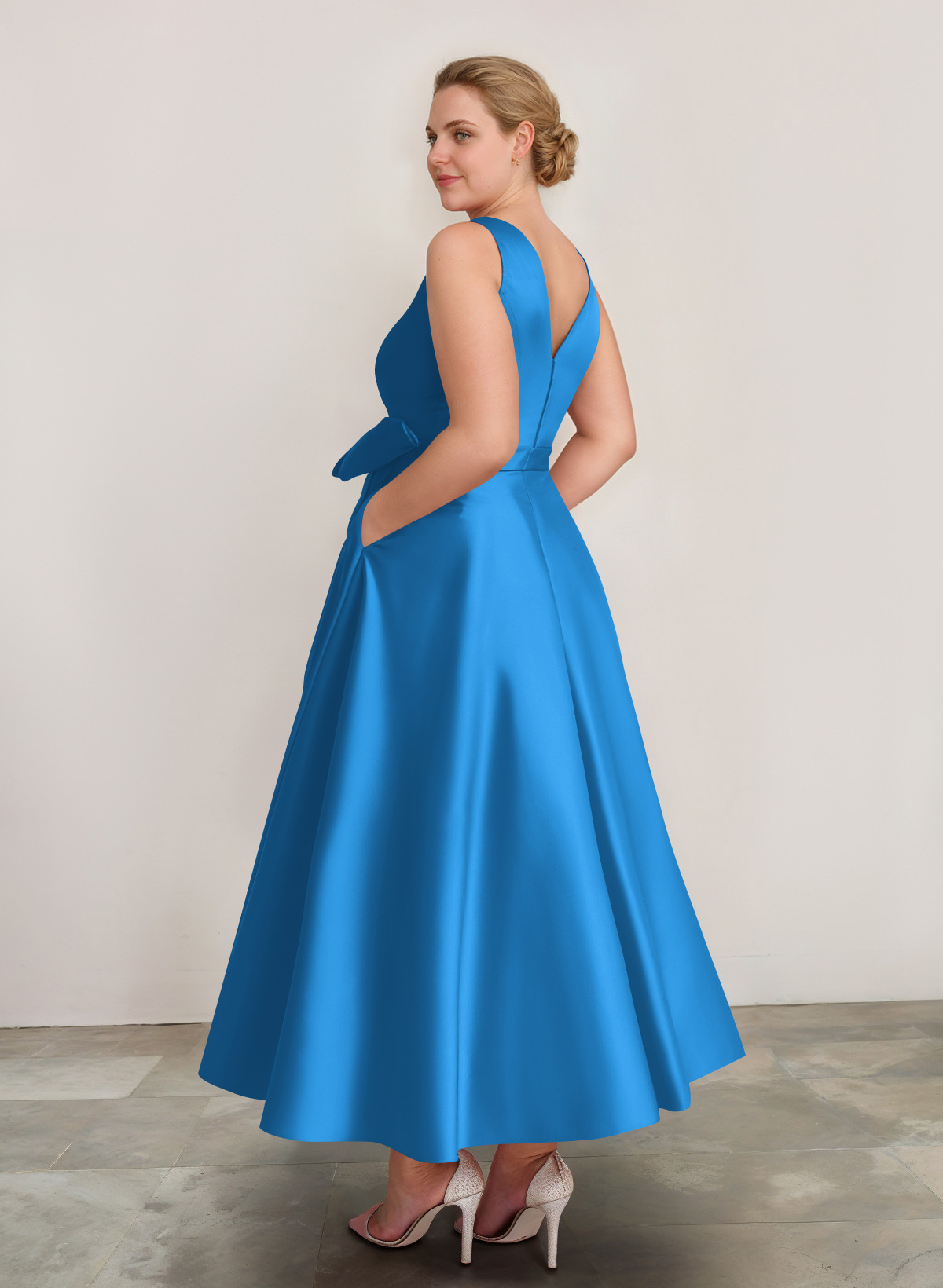 A-Line V-Neck Satin Mother Of The Bride Dresses With Bow(s)/Pockets, product image 25