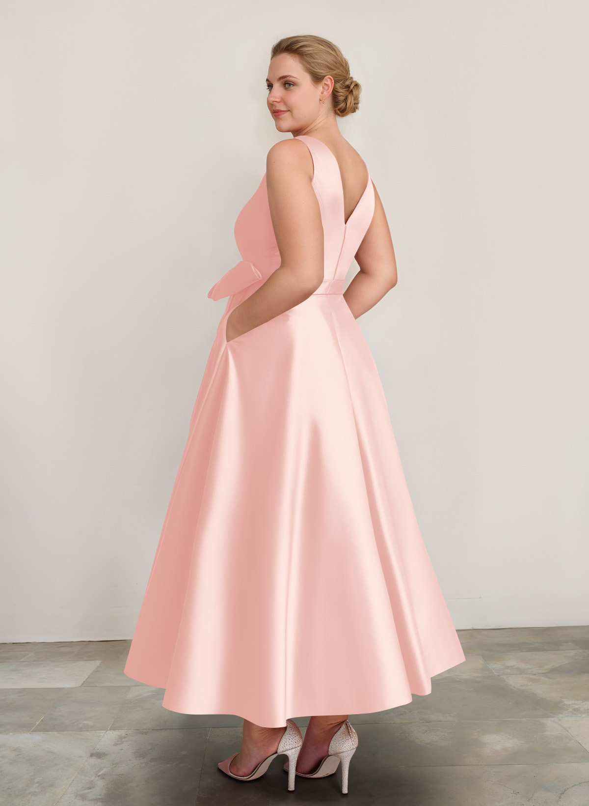 A-Line V-Neck Satin Mother Of The Bride Dresses With Bow(s)/Pockets, product image 37