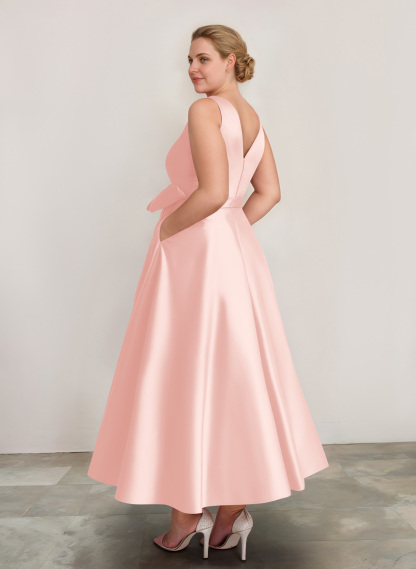 A-Line V-Neck Satin Mother Of The Bride Dresses With Bow(s)/Pockets, product image 37