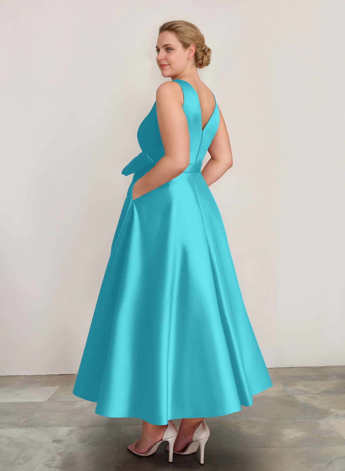 A-Line V-Neck Satin Mother Of The Bride Dresses With Bow(s)/Pockets, product image 23